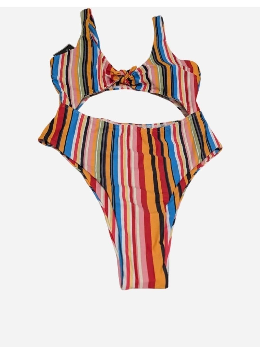 Zaful Women Multicolor Striped One-Piece Swimsuit - Red Blue Yellow Pink Black